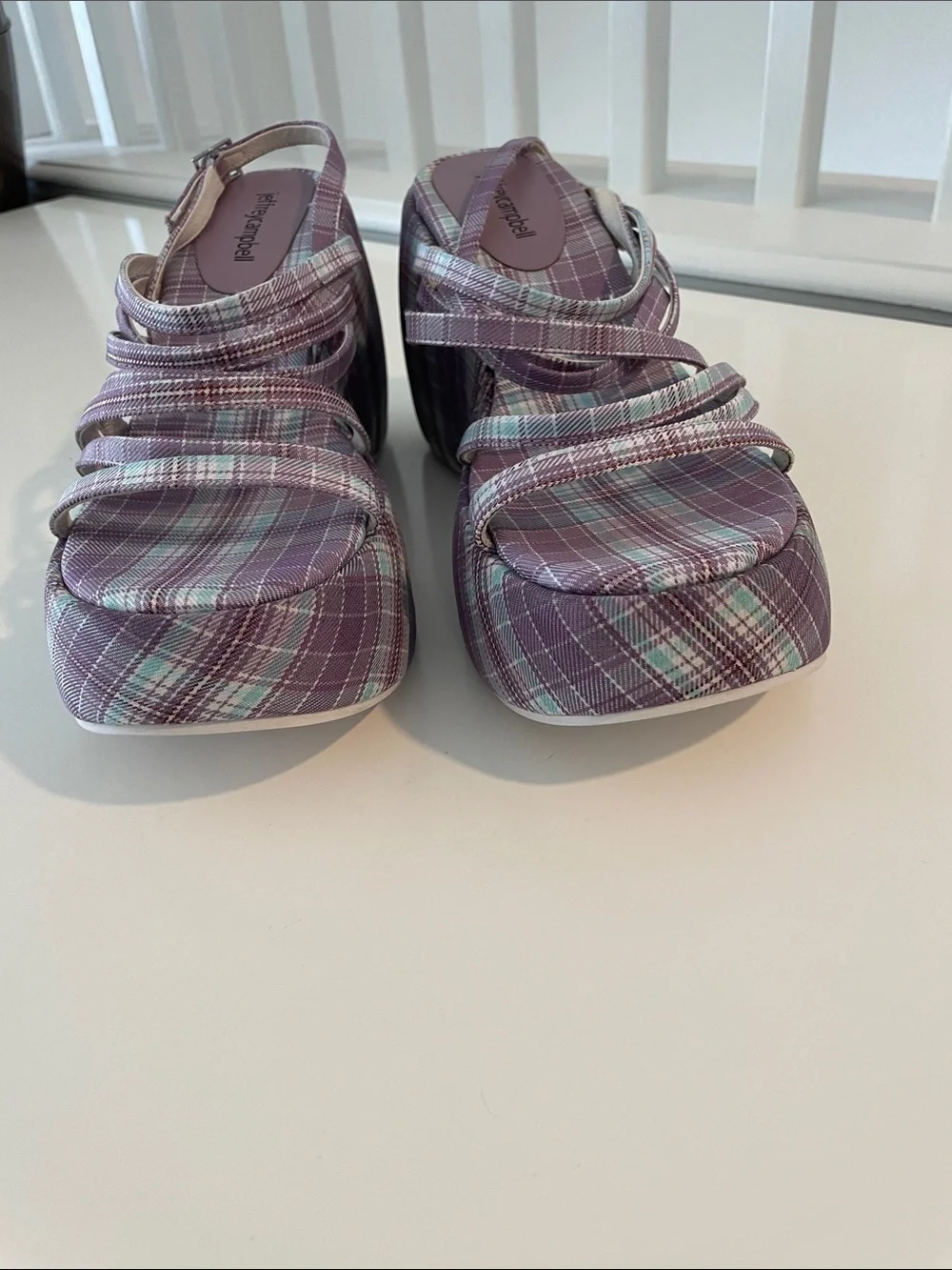 JEFFREY CAMPBELL Vibez Platform Sandal Purple Plaid Platform Sandals Size 10